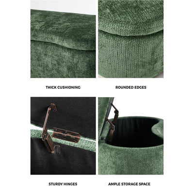 OTM-B-CASHEW-CH-GN Oikiture Storage Ottoman Cashew Footstool Chenille Chest Bench Blanket Box Green