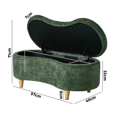 OTM-B-CASHEW-CH-GN Oikiture Storage Ottoman Cashew Footstool Chenille Chest Bench Blanket Box Green