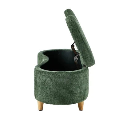 OTM-B-CASHEW-CH-GN Oikiture Storage Ottoman Cashew Footstool Chenille Chest Bench Blanket Box Green