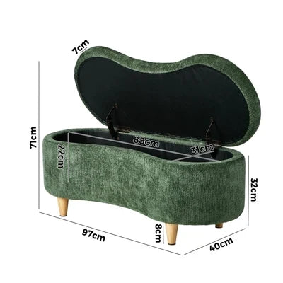 OTM-B-CASHEW-CH-GN Oikiture Storage Ottoman Cashew Footstool Chenille Chest Bench Blanket Box Green