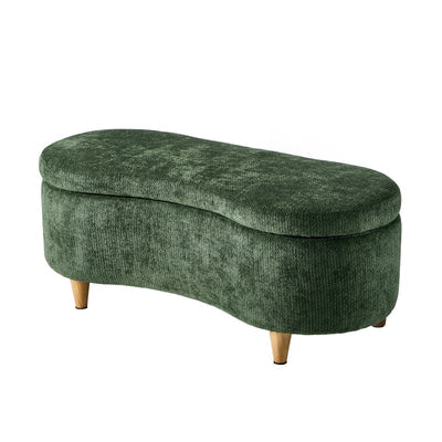 OTM-B-CASHEW-CH-GN Oikiture Storage Ottoman Cashew Footstool Chenille Chest Bench Blanket Box Green