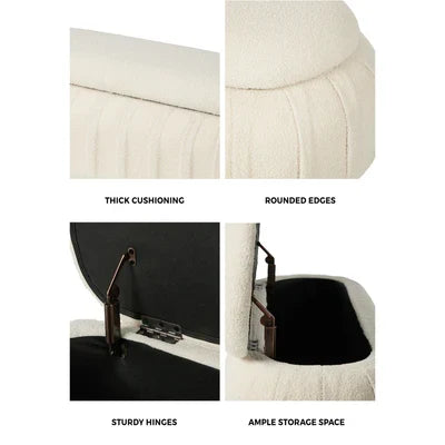 OTM-B-COCO-SP-BG Oikiture 103cm Teddy Boucle Storage Ottoman Oval Bench Chest Ball Legs Beige