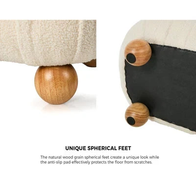 OTM-B-COCO-SP-BG Oikiture 103cm Teddy Boucle Storage Ottoman Oval Bench Chest Ball Legs Beige