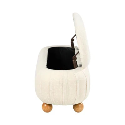 OTM-B-COCO-SP-BG Oikiture 103cm Teddy Boucle Storage Ottoman Oval Bench Chest Ball Legs Beige