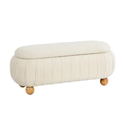 OTM-B-COCO-SP-BG Oikiture 103cm Teddy Boucle Storage Ottoman Oval Bench Chest Ball Legs Beige
