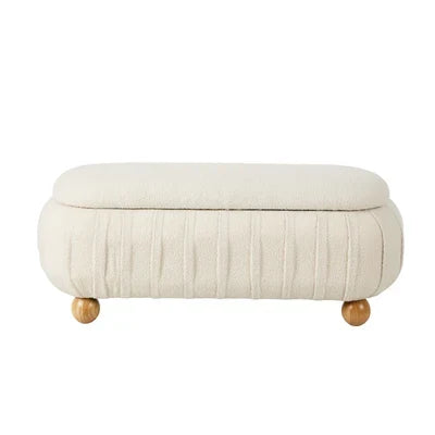 OTM-B-COCO-SP-BG Oikiture 103cm Teddy Boucle Storage Ottoman Oval Bench Chest Ball Legs Beige
