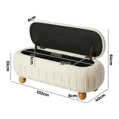 OTM-B-COCO-SP-BG Oikiture 103cm Teddy Boucle Storage Ottoman Oval Bench Chest Ball Legs Beige