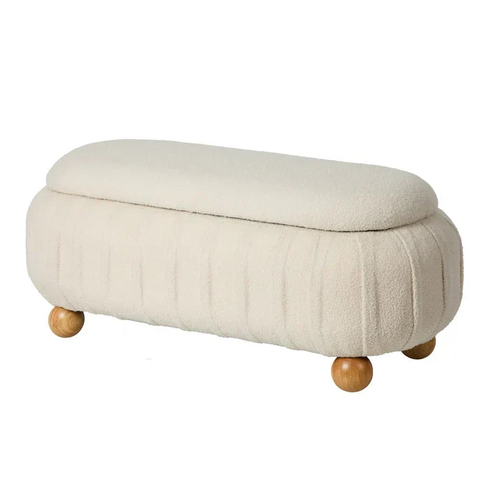 OTM-B-COCO-SP-BG Oikiture 103cm Teddy Boucle Storage Ottoman Oval Bench Chest Ball Legs Beige