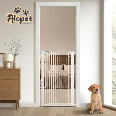 PET-GATE-A120-WH Alopet 120cm Retractable Safety Gate Pet Dog Cat Fence Guard Door White
