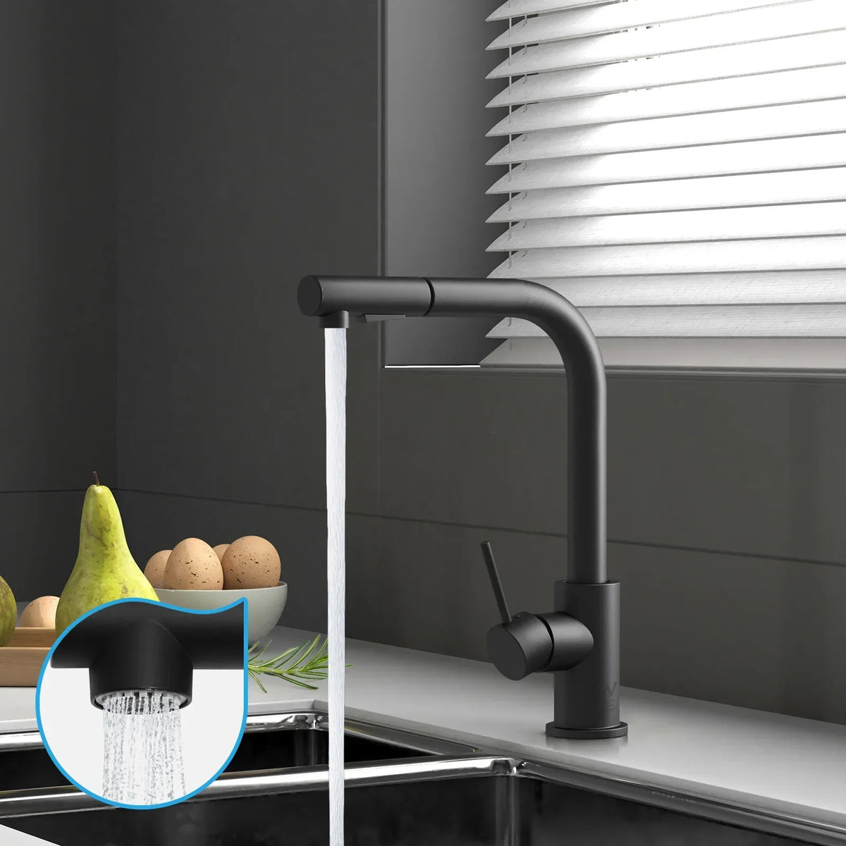 POKF-ST-314-BK Welba Pull Out Kitchen Tap Brass 2 Modes WELS Approved