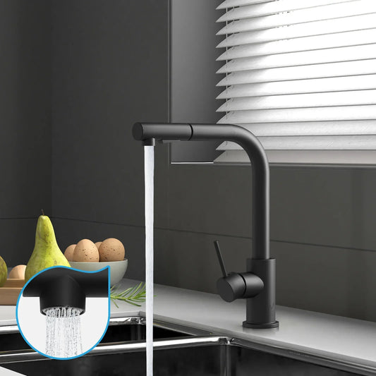 POKF-ST-314-BK Welba Pull Out Kitchen Tap Brass 2 Modes WELS Approved