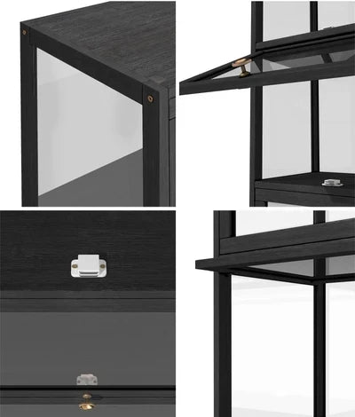 SB-DISPLAY-540-BK Oikiture Display Cabinet Slim Storage 5-Tier Shelves Clear Bookcase Rack Black