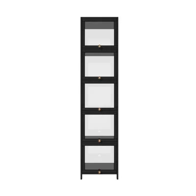 SB-DISPLAY-540-BK Oikiture Display Cabinet Slim Storage 5-Tier Shelves Clear Bookcase Rack Black