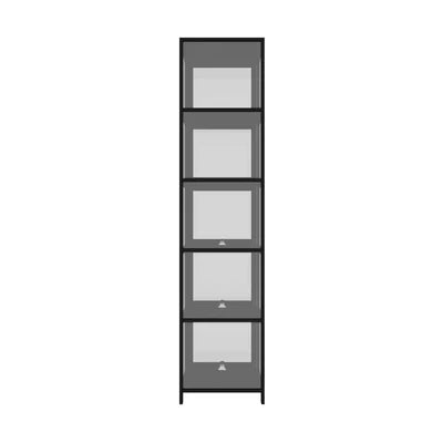 SB-DISPLAY-540-BK Oikiture Display Cabinet Slim Storage 5-Tier Shelves Clear Bookcase Rack Black