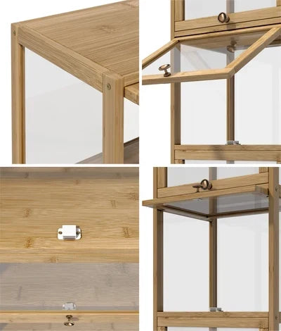 SB-DISPLAY-540-WD Oikiture Display Cabinet Slim Storage 5-Tier Shelves Clear Bookcase Rack Oak