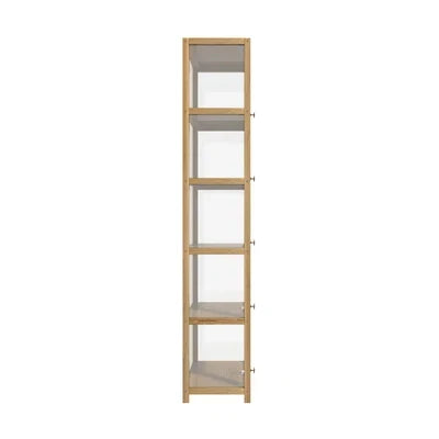 SB-DISPLAY-540-WD Oikiture Display Cabinet Slim Storage 5-Tier Shelves Clear Bookcase Rack Oak