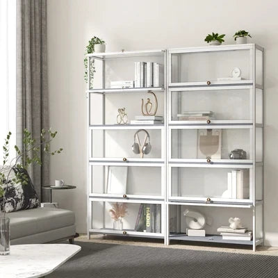 SB-DISPLAY-580-WH OIKITURE 5 Tier Display Storage Cabinet with Magnetic Closure Clear Door,Hallway Shelves Cabinet for Living Room Dining