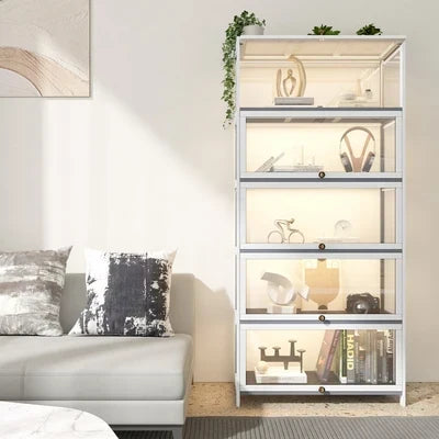 SB-DISPLAY-580-WH OIKITURE 5 Tier Display Storage Cabinet with Magnetic Closure Clear Door,Hallway Shelves Cabinet for Living Room Dining