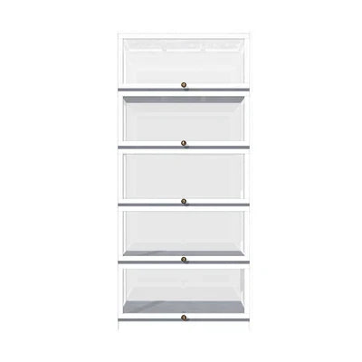 SB-DISPLAY-580-WH OIKITURE 5 Tier Display Storage Cabinet with Magnetic Closure Clear Door,Hallway Shelves Cabinet for Living Room Dining