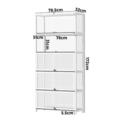 SB-DISPLAY-580-WH OIKITURE 5 Tier Display Storage Cabinet with Magnetic Closure Clear Door,Hallway Shelves Cabinet for Living Room Dining