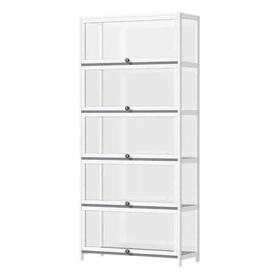 SB-DISPLAY-580-WH OIKITURE 5 Tier Display Storage Cabinet with Magnetic Closure Clear Door,Hallway Shelves Cabinet for Living Room Dining