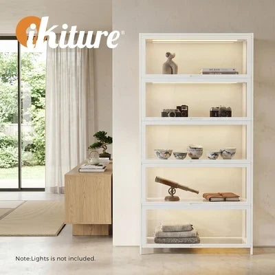 SB-DISPLAY-590-WH Oikiture Display Cabinet Storage 5-Tier Shelves Tall Clear Bookcase Rack White