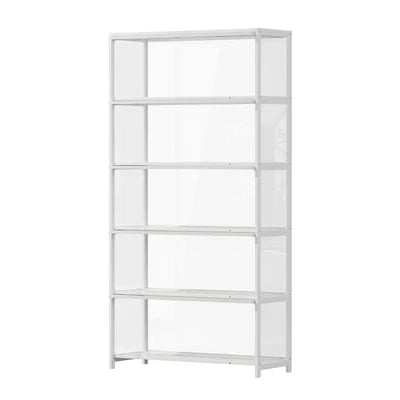 SB-DISPLAY-590-WH Oikiture Display Cabinet Storage 5-Tier Shelves Tall Clear Bookcase Rack White