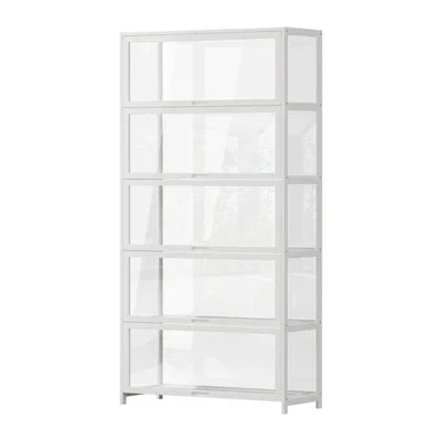 SB-DISPLAY-590-WH Oikiture Display Cabinet Storage 5-Tier Shelves Tall Clear Bookcase Rack White