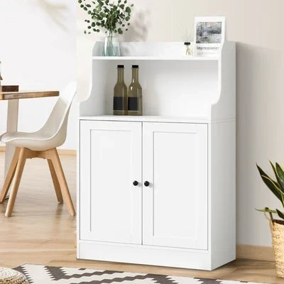 SB-GLAY-DR2-WH-AB Oikiture Buffet Sideboard Cupboard Storage Cabinet 2 Doors Hallway Table White