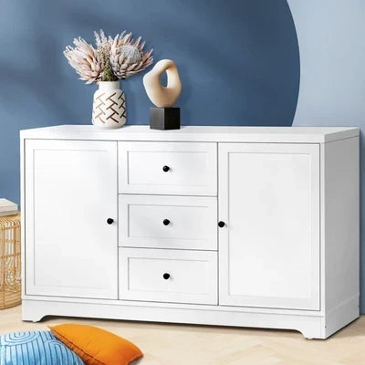 SB-HAMP-D5-WH-AB Oikiture Buffet Sideboard Cabinet Storage Cupboard Hallway Hamptons Furniture