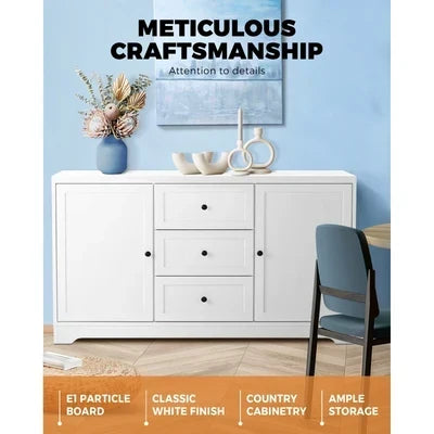 SB-HAMP-D5-WH-AB Oikiture Buffet Sideboard Cabinet Storage Cupboard Hallway Hamptons Furniture