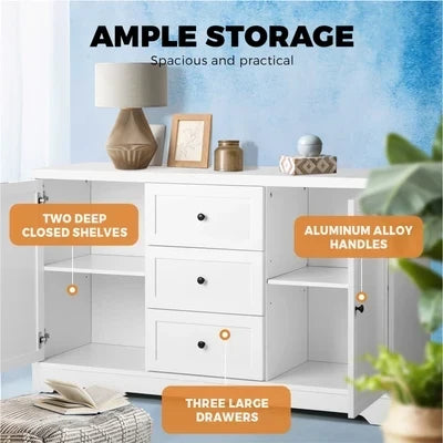 SB-HAMP-D5-WH-AB Oikiture Buffet Sideboard Cabinet Storage Cupboard Hallway Hamptons Furniture