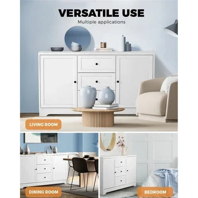 SB-HAMP-D5-WH-AB Oikiture Buffet Sideboard Cabinet Storage Cupboard Hallway Hamptons Furniture