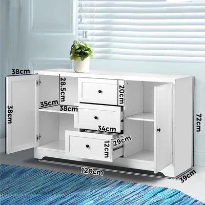 SB-HAMP-D5-WH-AB Oikiture Buffet Sideboard Cabinet Storage Cupboard Hallway Hamptons Furniture