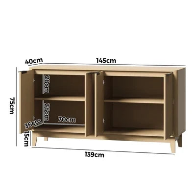 SB-HH-GLORY-4D-WD-AB Oikiture Buffet Sideboard Storage Cabinet 4 Doors Cupboard Hallway Table Natural