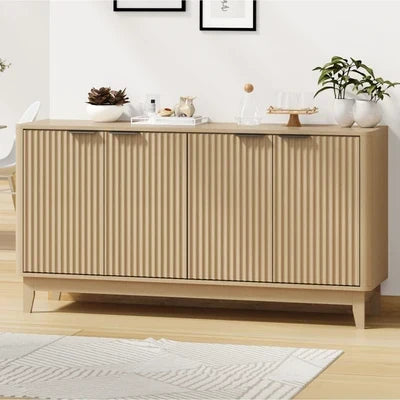 SB-HH-GLORY-4D-WD-AB Oikiture Buffet Sideboard Storage Cabinet 4 Doors Cupboard Hallway Table Natural