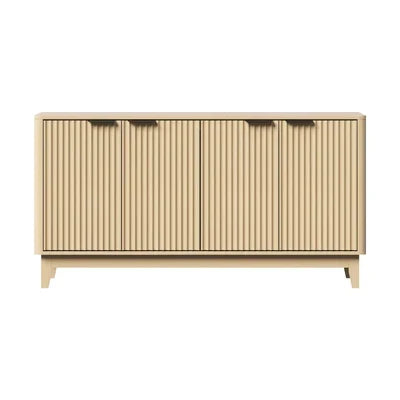 SB-HH-GLORY-4D-WD-AB Oikiture Buffet Sideboard Storage Cabinet 4 Doors Cupboard Hallway Table Natural