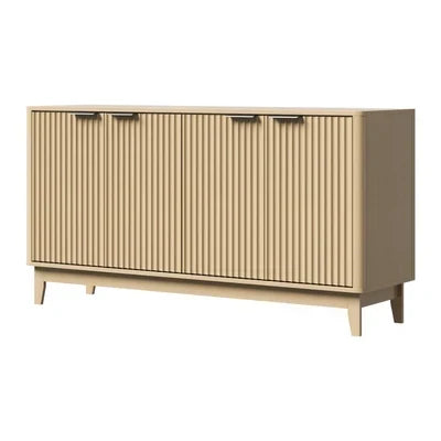 SB-HH-GLORY-4D-WD-AB Oikiture Buffet Sideboard Storage Cabinet 4 Doors Cupboard Hallway Table Natural
