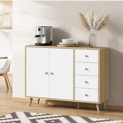 SB-LISA-D2-WHWD Oikiture Buffet Sideboard Cabinet 4 Drawers Storage Cupboard Hallway Table