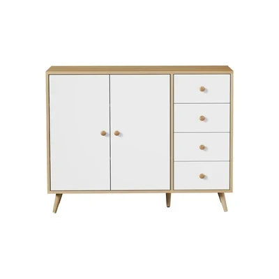 SB-LISA-D2-WHWD Oikiture Buffet Sideboard Cabinet 4 Drawers Storage Cupboard Hallway Table