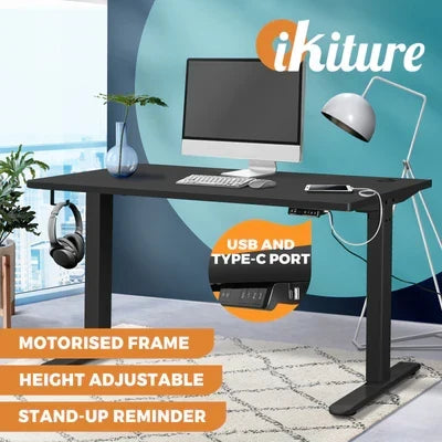 SD-LEG-M2-BK+DB-12-BK Oikiture Electric Standing Desk Motorised Height Adjustable Office Desk USB Port