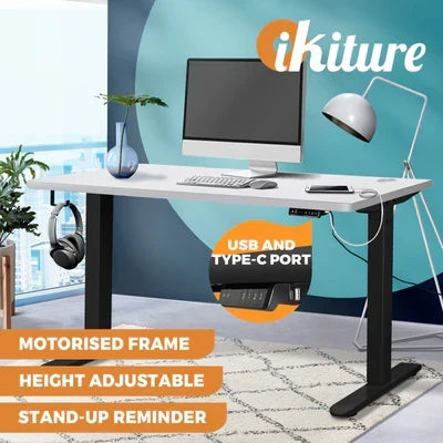 SD-LEG-M2-BK+DB-12-WH Oikiture Electric Standing Desk Motorised Height Adjustable Sit Stand Table
