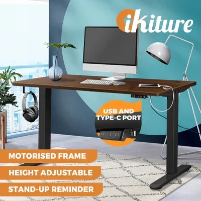 SD-LEG-M2-BK+DB-14-WN Oikiture Electric Standing Desk Motorised Height Adjustable Office Desk USB Port