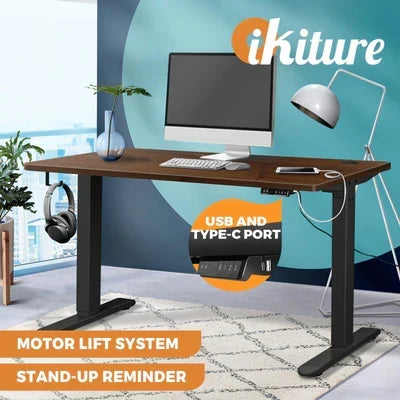 SD-LEG-M2-BK+DB-15-WN Oikiture Electric Standing Desk Motorised Height Adjustable Office Desk USB Port