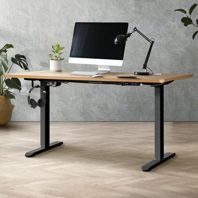SD-LEG-M2-BK+DB-16-OAK Oikiture Electric Standing Desk Motorised Height Adjustable Office Desk USB Port