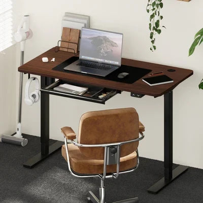 DB-15-WN Oikiture Standing Desk Top with Drilled Hole Walnut 150x75cm