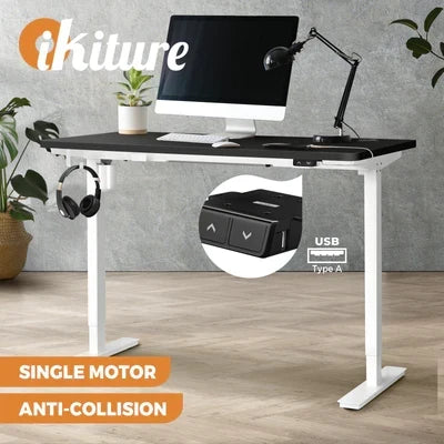 SD-LEG-S1-WH+DB-12-BK Oikiture Electric Standing Desk Single Motor 120/140/150cm