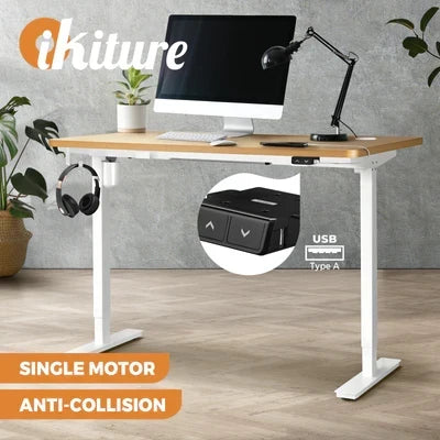 SD-LEG-S1-WH+DB-12-OAK Oikiture Electric Standing Desk Single Motor 120/140/150cm