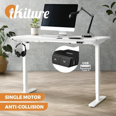 SD-LEG-S1-WH+DB-12-WH Oikiture Electric Standing Desk Single Motor 120/140/150cm