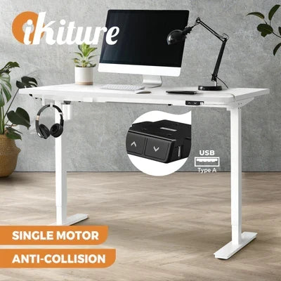 SD-LEG-S1-WH+DB-14-WH Oikiture Electric Standing Desk Single Motor 120/140/150cm